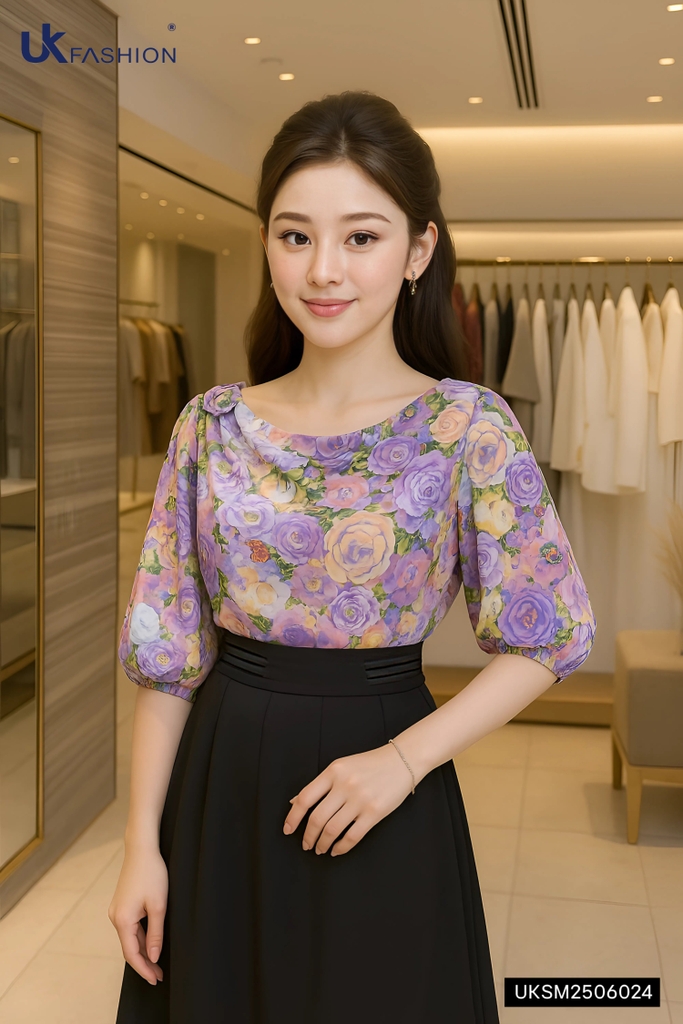 Sơ mi hoa lá cổ giếng - thay đổi phong cách của bạn UKSM2506024