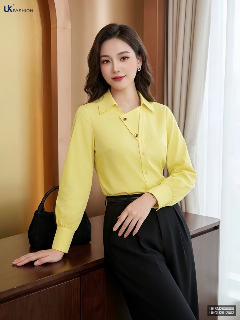 Sơ mi dài tay vạt lá chéo UKSM2608005 ( Áo rời không kèm các SP ghép set khác và các PK khác )