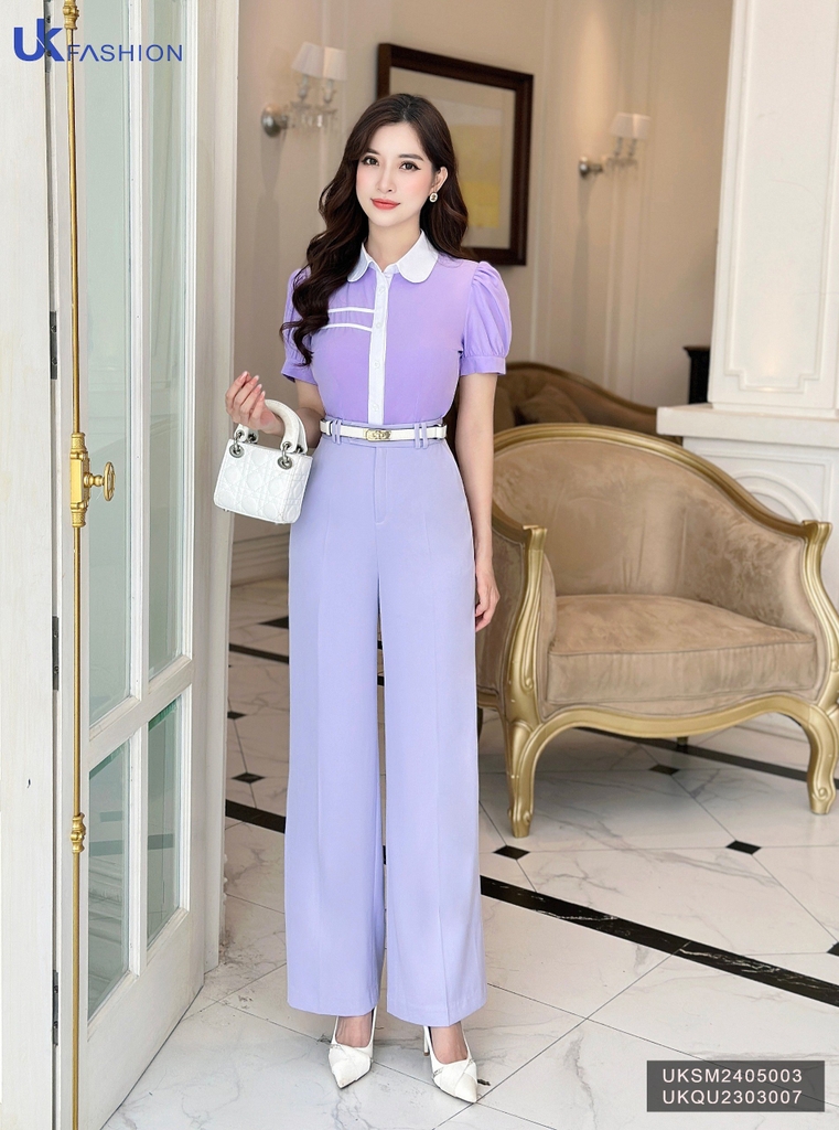 Áo Sơ Mi Cổ Sen Diễu Ngang Ngực UK Fashion Công Sở Nữ Thanh Lịch Vải Mềm Mịn UKSM2405003