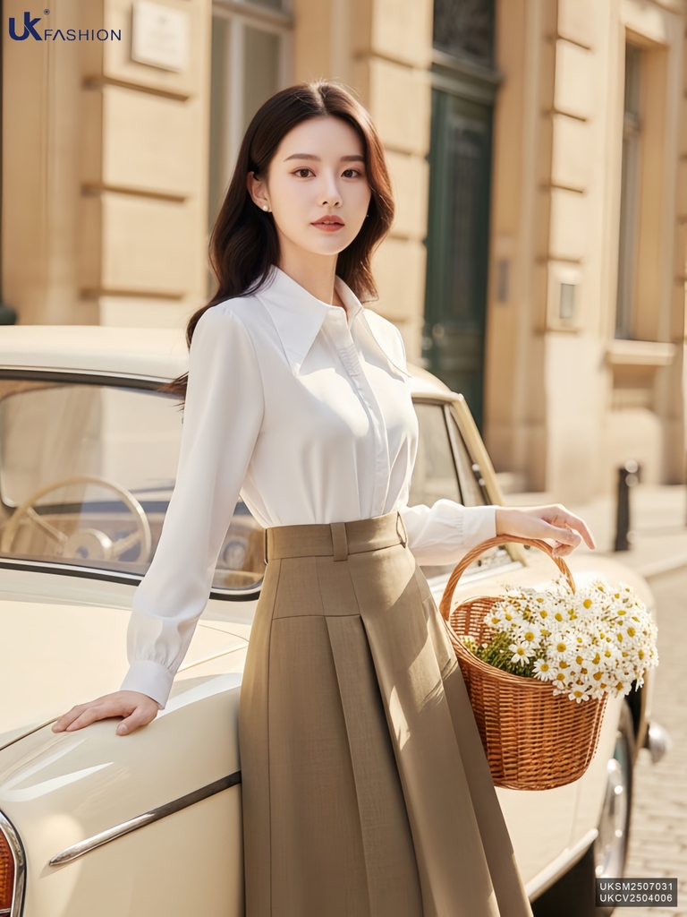 Sơ mi cổ đức dài tay nẹp kiểu công sở nữ, thoáng mát, lịch sự UKSM2507031