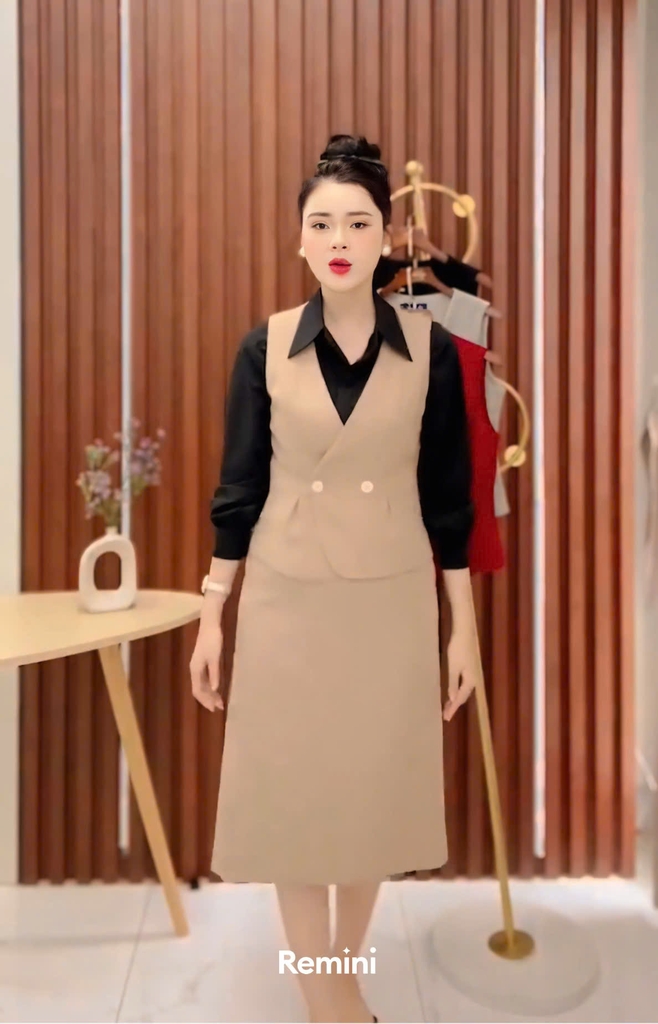 Áo gile peplum 2 cúc thanh lịch UKAK2407005