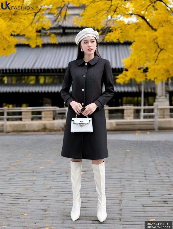 Áo Khoác Dạ Cổ Sen Dáng Dài NK Fashion Công Sở Nữ Sang Trọng, Thanh Lịch Vải Mềm Mịn UKAK2411001