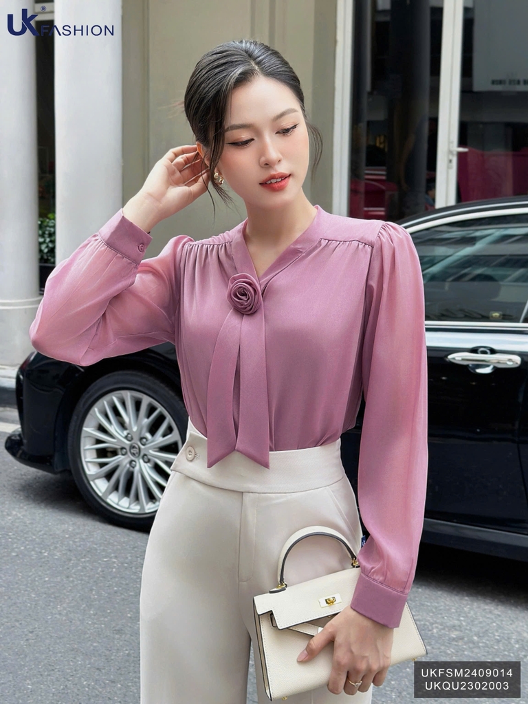 Sơ mi tơ cổ vạt hoa cực xinh xắn UKFSM2409014