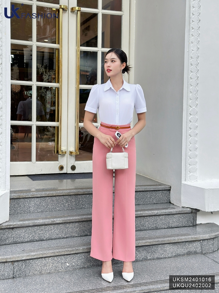 Áo Sơ Mi nữ UK Fashion cổ đức cọc tay mí nẹp, chất liệu lụa không nhăn UKSM2401016