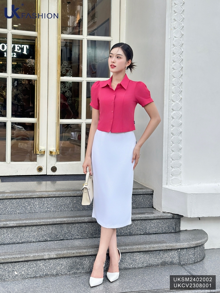 UK Fashion Áo Sơ Mi Cổ Đức 7 Mảnh Ly Súp Trẻ Trung, Nữ Tính UKSM2402002