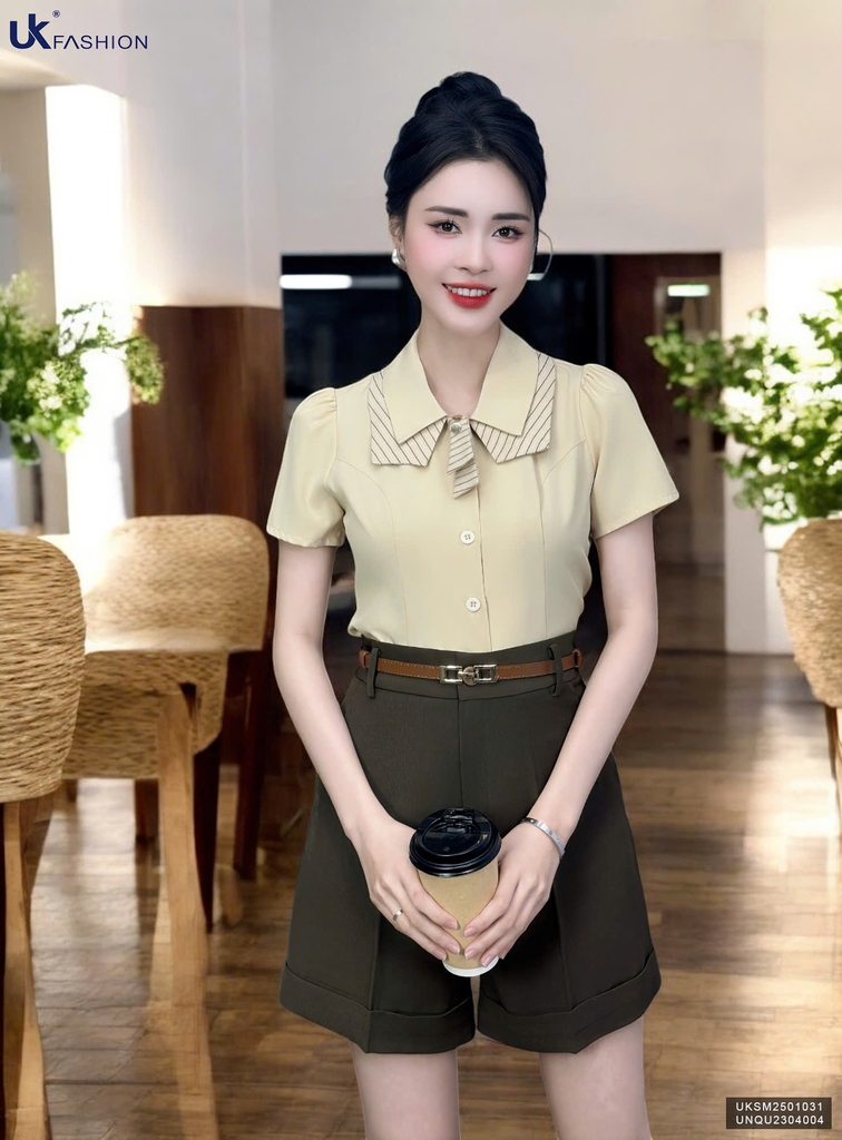Áo Sơ Mi Ôm Vừa Phối Kẻ Kiểu UK Fashion Công Sở Nữ Thanh Lịch, Nữ Tính Vải Mềm Mịn UKSM2501031