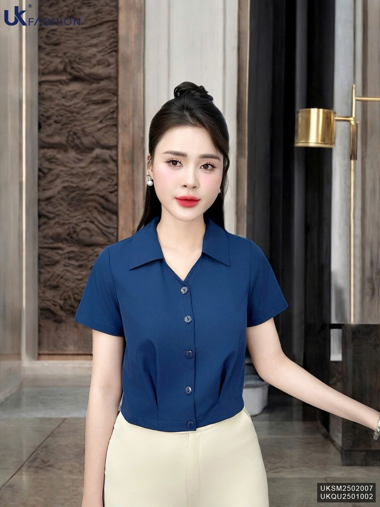 Áo Sơ Mi Súp Eo Lá Cổ Basic, Trẻ Trung Vải Mềm Mát UKSM2502007