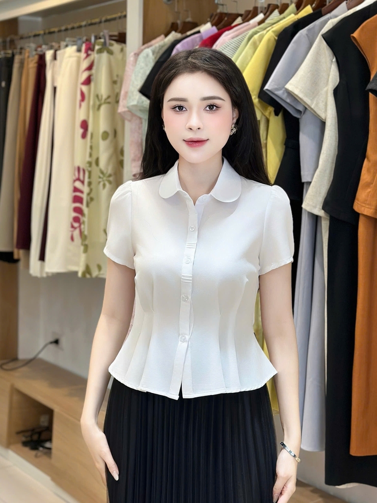 Sơ mi cổ đức súp kép dễ mặc, điệu đà UKSM2504019
