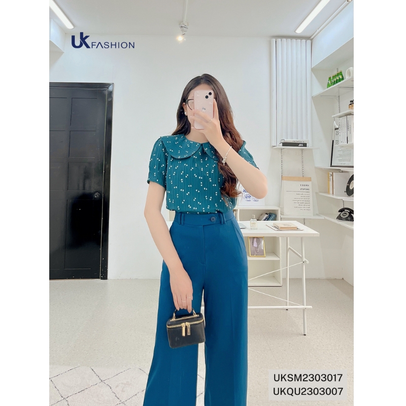 Quần Dáng Xuông UK Fashion Thiết Kế Ống Rộng Kiểu Dáng Đơn Giản Thanh Lịch Chất Vải Thoáng Mát Mềm Mịn UKQU2303007