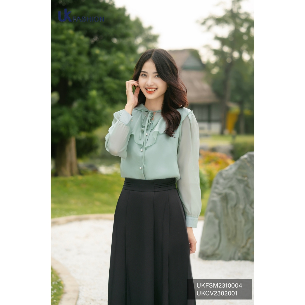 Áo Sơ Mi Tơ Cổ Bèo 2 Tầng UKFSM2310004 NK Fashion Thanh Lịch, Nữ Tính, Công Sở Nữ Style Hàn Quốc, Cao Cấp