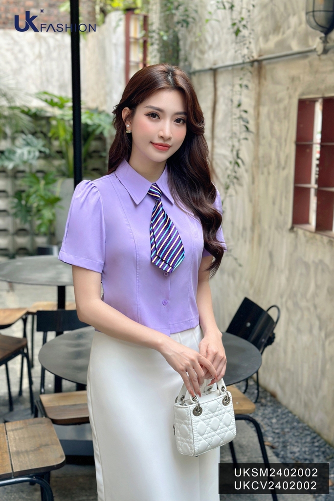 UK Fashion Áo Sơ Mi Cổ Đức 7 Mảnh Ly Súp Trẻ Trung, Nữ Tính UKSM2402002