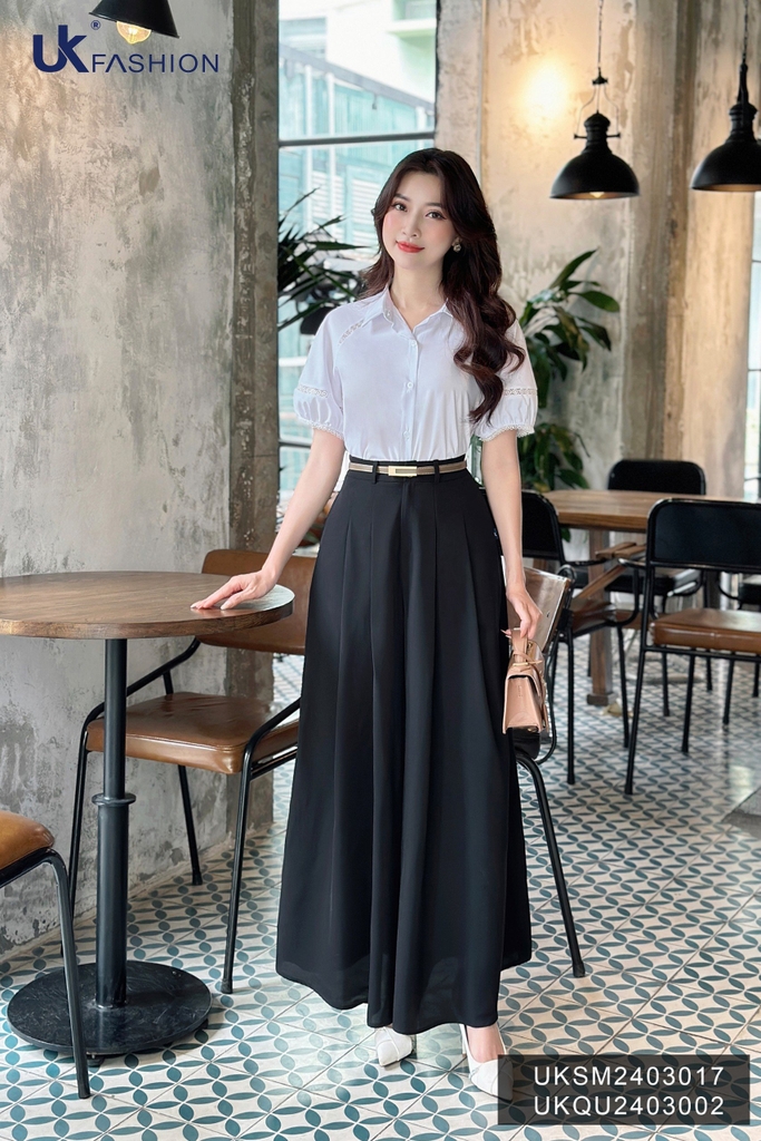 UK Fashion Quần Ống Rộng Giả Váy Xếp Ly Thanh Lịch, Thoải Mái Dễ Phối Cho Nàng Công Sở UKQU2403002
