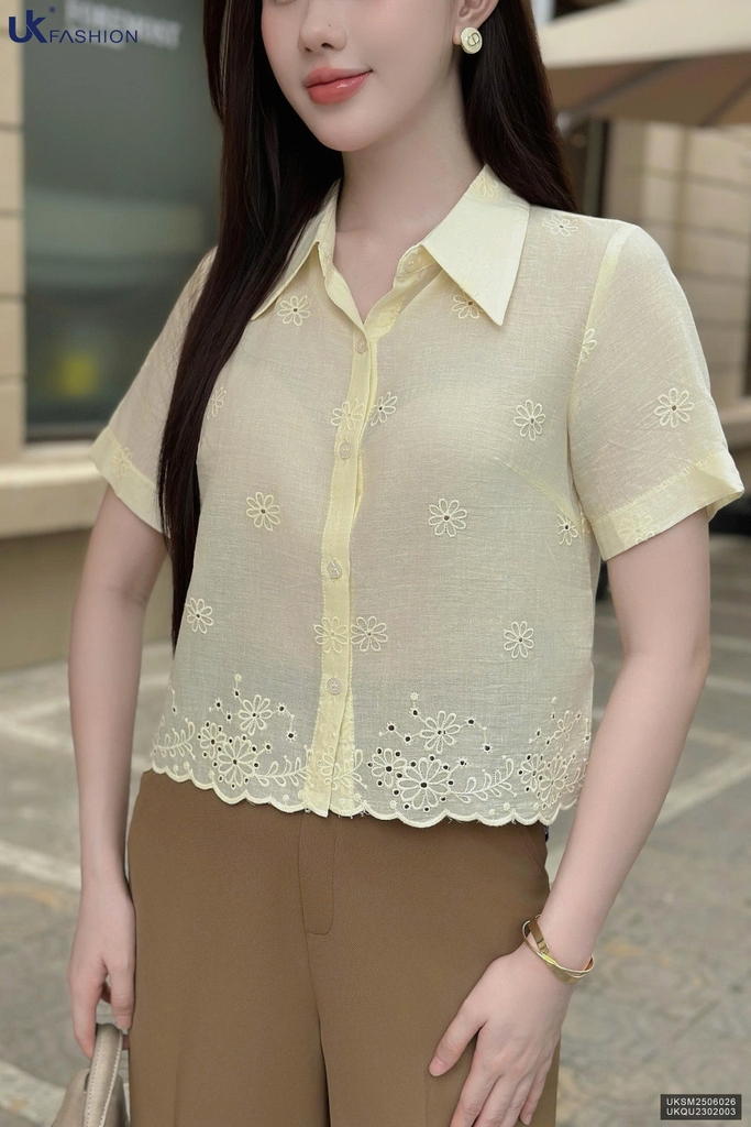 Sơ mi cổ đức hoa dệt xinh xắn, điệu đà, nữ tính, cực mát UKSM2506026