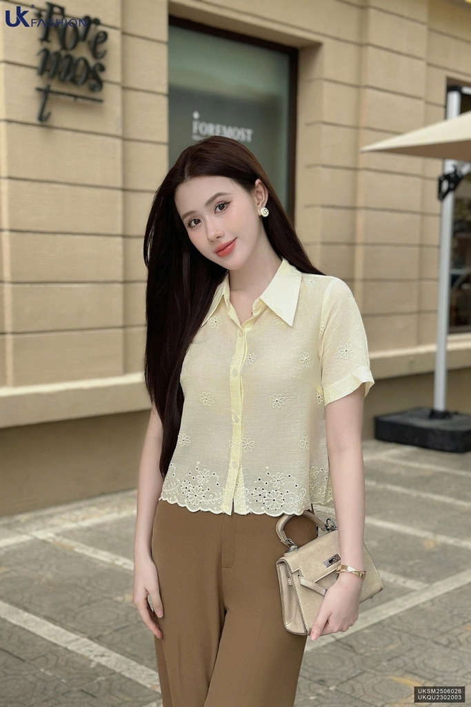 Sơ mi cổ đức hoa dệt xinh xắn, điệu đà, nữ tính, cực mát UKSM2506026