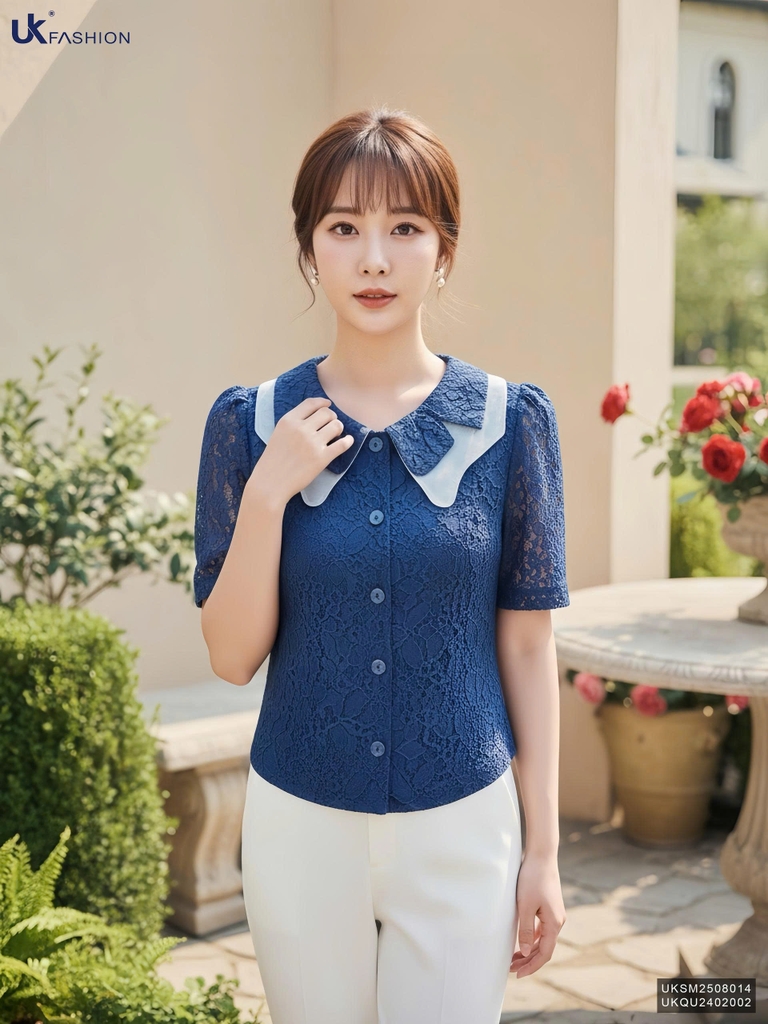 Sơ mi cổ ren kép điệu đà UKSM2508014