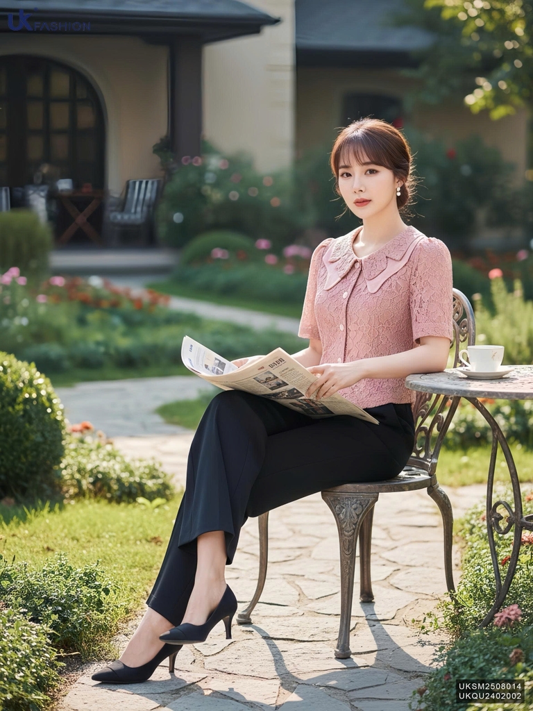 Sơ mi cổ ren kép điệu đà UKSM2508014