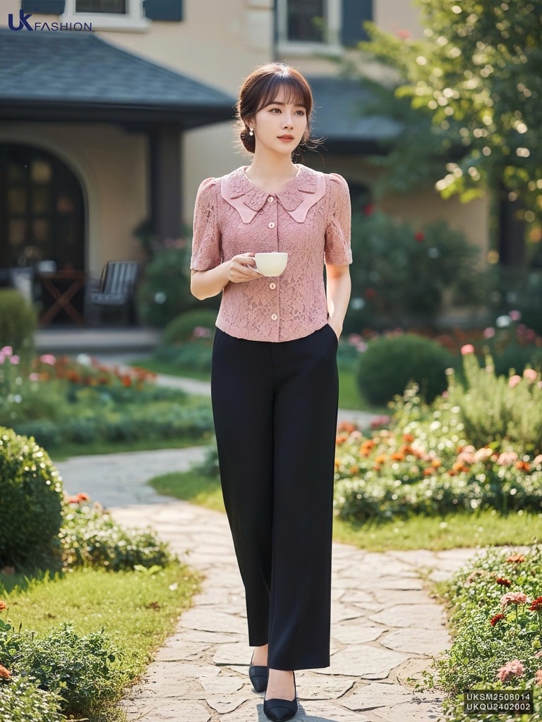 Sơ mi cổ ren kép điệu đà UKSM2508014