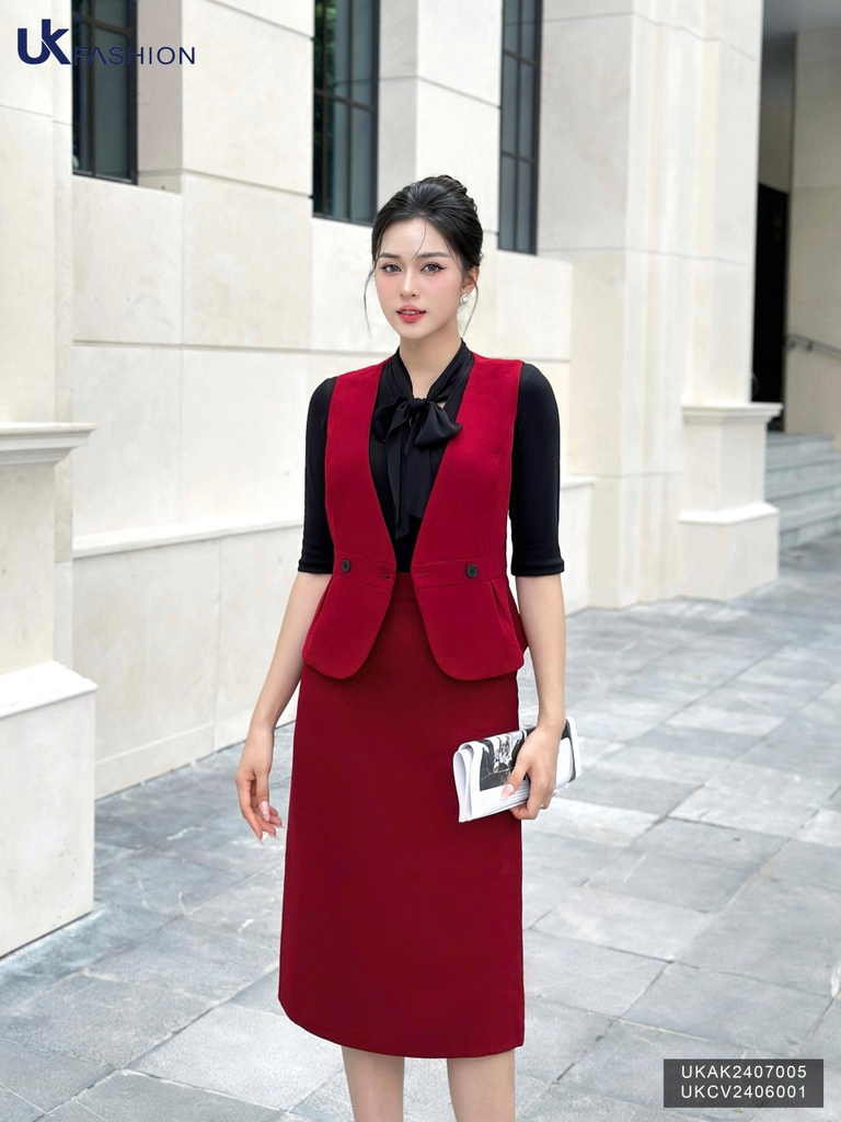 Áo gile peplum 2 cúc thanh lịch UKAK2407005
