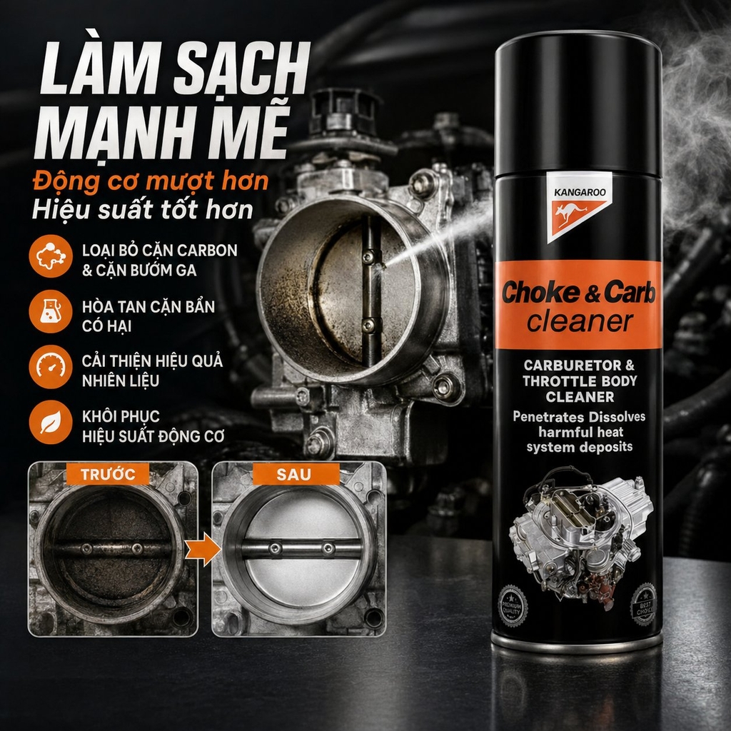 Dung dịch vệ sinh buồng đốt & bướm ga Kangaroo Choke & Carb Cleaner