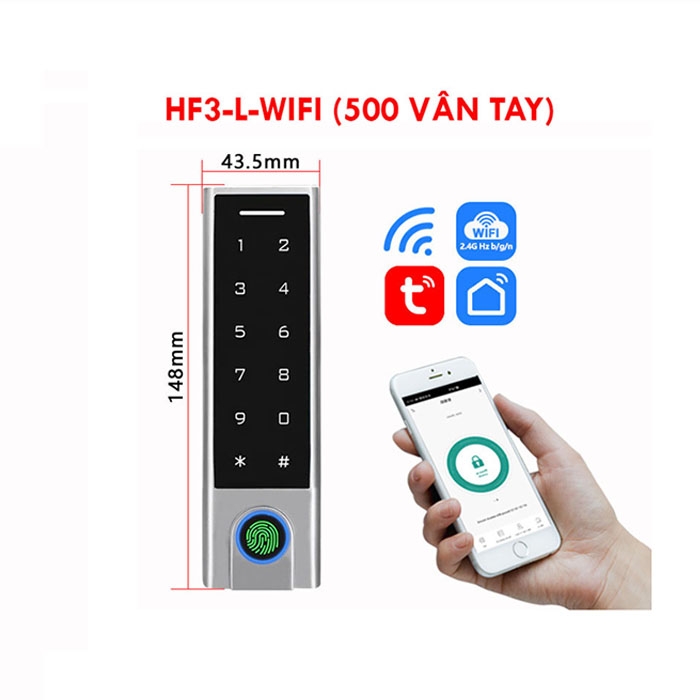 Đầu Đọc Vân Tay Quản Lý Từ Xa Qua App Tuya HF3-L-WiFi – 500 Vân Tay, 9988 Thẻ và Mật Khẩu