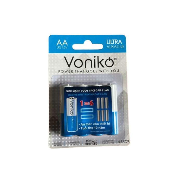 Vỉ 4 viên Pin kiềm Voniko Alkaline LR6 (AA) 1.5V