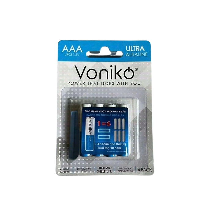 Vỉ 4 viên Pin kiềm Voniko Alkaline LR03 (AAA) 1.5V