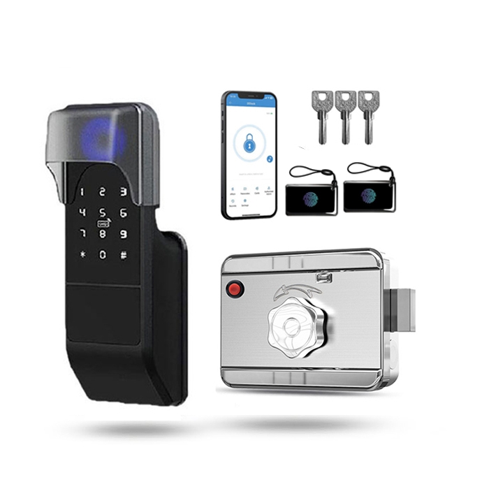Khóa cổng vân tay 1 mặt VD08E inox 304 dùng App TTLock – 5 kiểu mở khóa