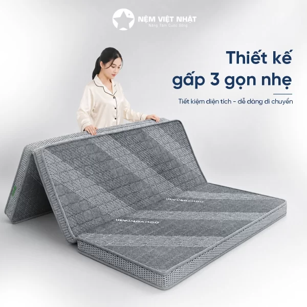 Nệm Foam Gấp 3 Việt Nhật Nano – Êm Ái, Mềm Mại Thoáng Khí Tiện Dụng