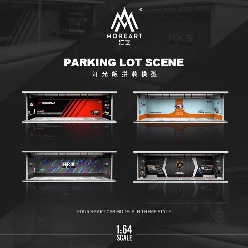 Diorama Lắp Ráp Bãi Đậu Xe Có Đèn Tỉ Lệ 1: 64 Gulf / HKS / Michelin / Advan / Nissan / Hotwheel / Porsche / Mazda /Honda