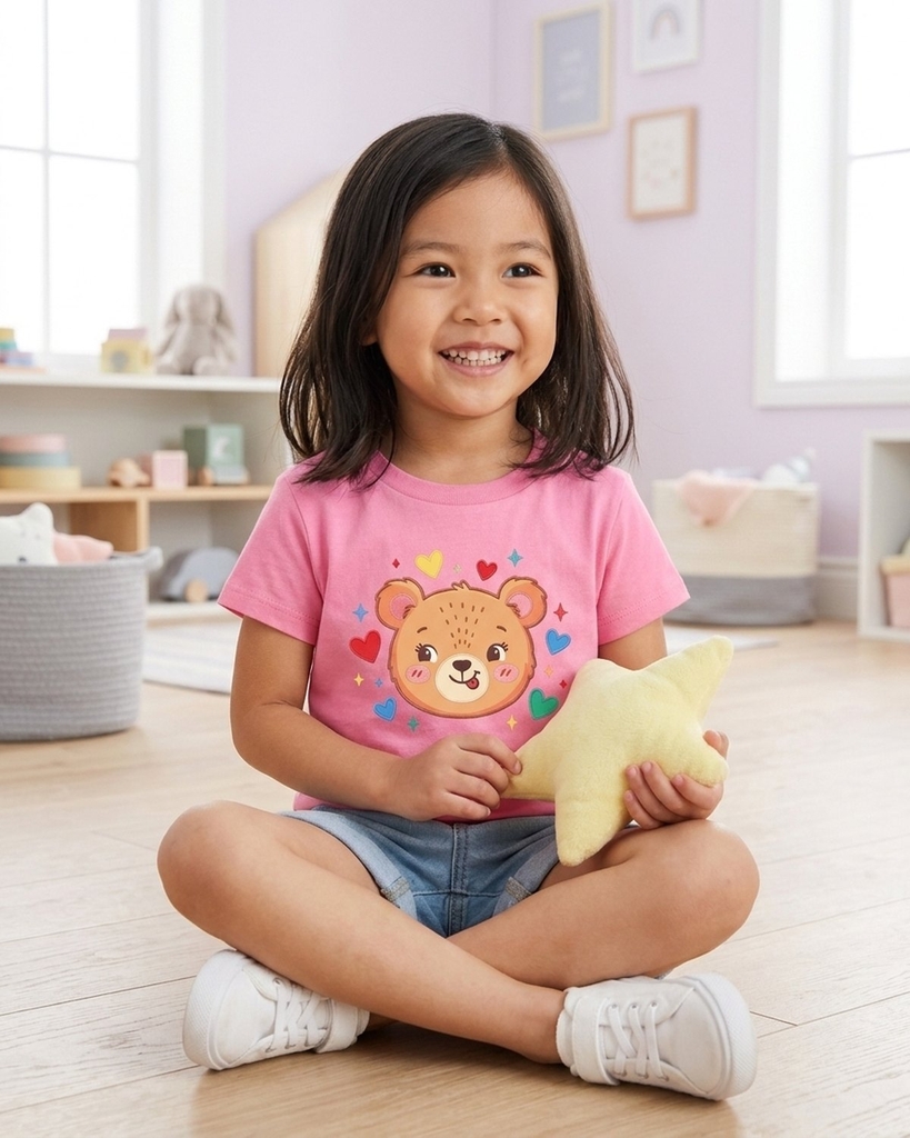 Áo thun cổ tròn hình gấu