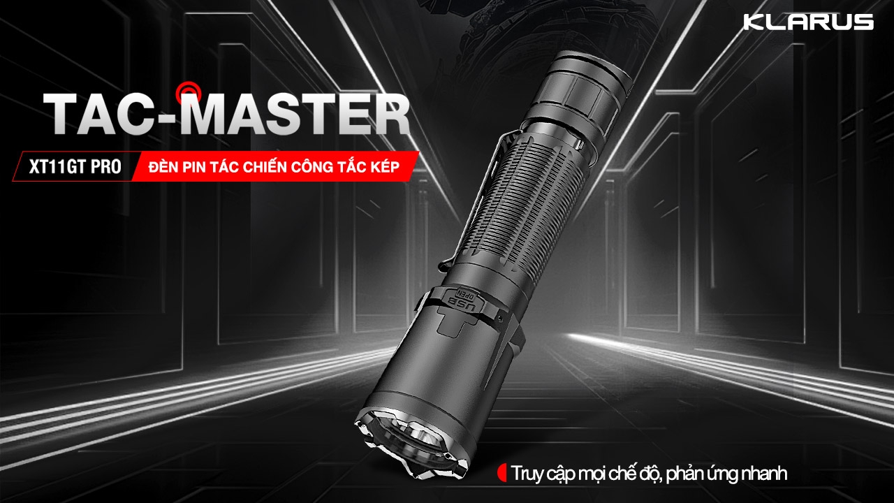 Đèn pin tác chiến KLARUS XT11GT PRO V3 sáng 3300 lumen chiếu xa 380m công tắc kép thế hệ 6
