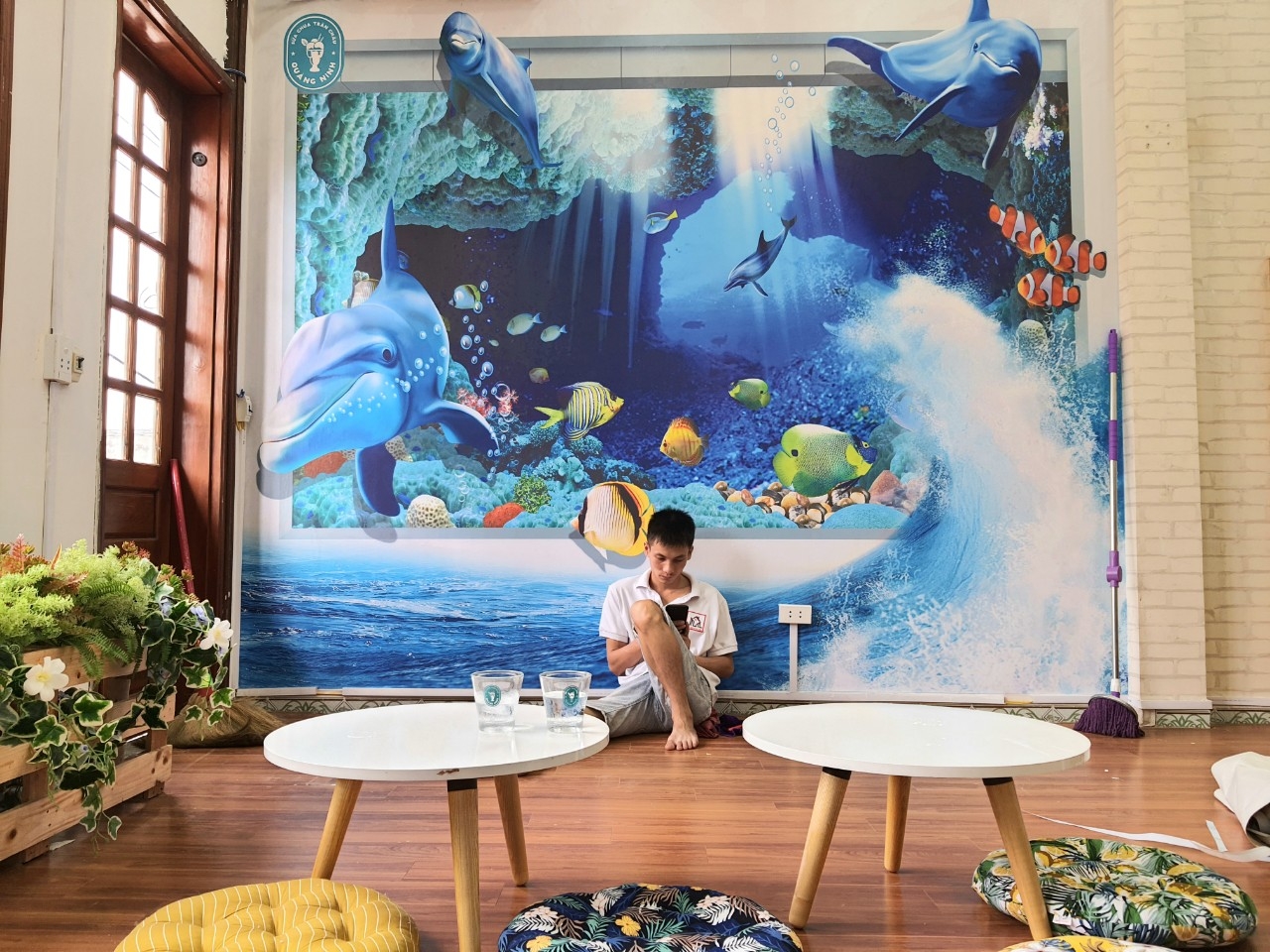 Thi công tranh dán tường 3D tại sữa chua trân châu Quảng Ninh  Lào Cai