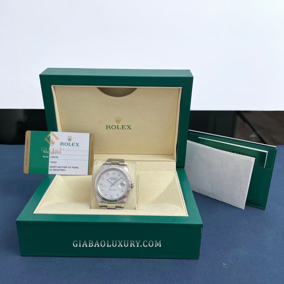 Đồng Hồ Rolex Datejust 41 126334 Mặt Số Vỏ Trai Trắng Dây Đeo Oyster