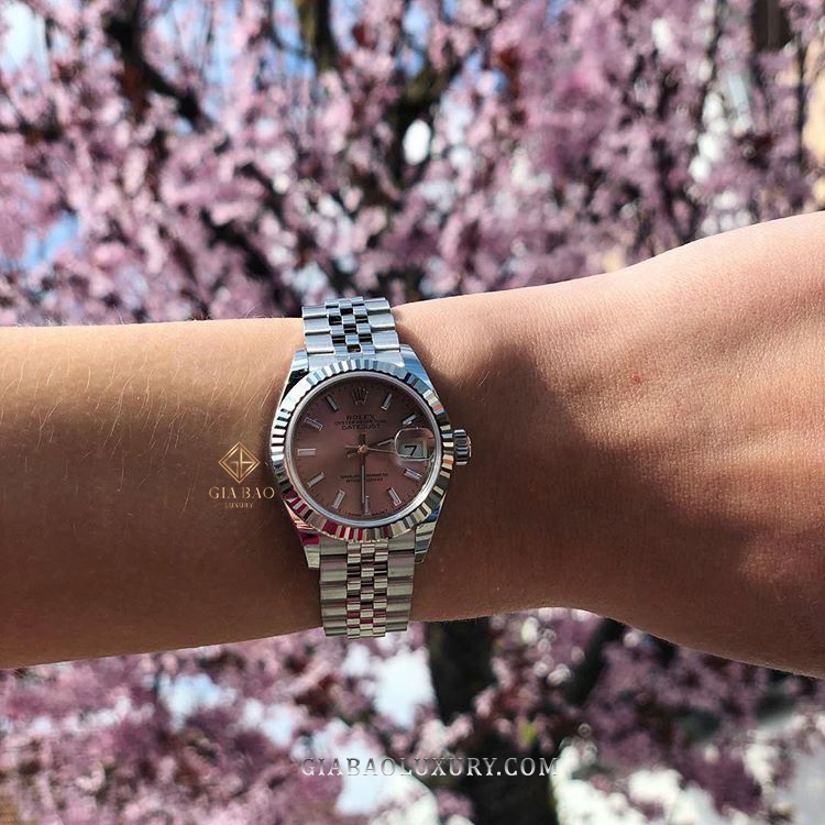 Đồng Hồ Rolex Lady Datejust 279174 Mặt Số Hồng Cọc Số Dạ Quang