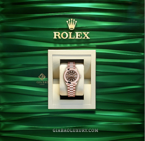 Đồng Hồ Rolex Lady Datejust 279165 Mặt Số Chocolate Cọc Dạ Quang Dây Đeo President