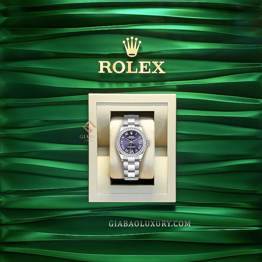 Đồng Hồ Rolex Datejust 31 278384RBR Mặt Số Tím Cọc Số La Mã Đính Kim Cương Dây Đeo Oyster