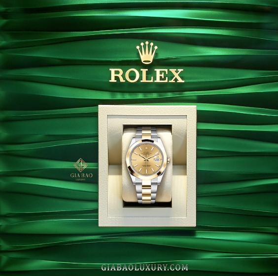 Đồng Hồ Rolex Datejust 41 126303 Mặt Số Vàng Champagne Cọc Số Dạ Quang Dây Đeo Oyster