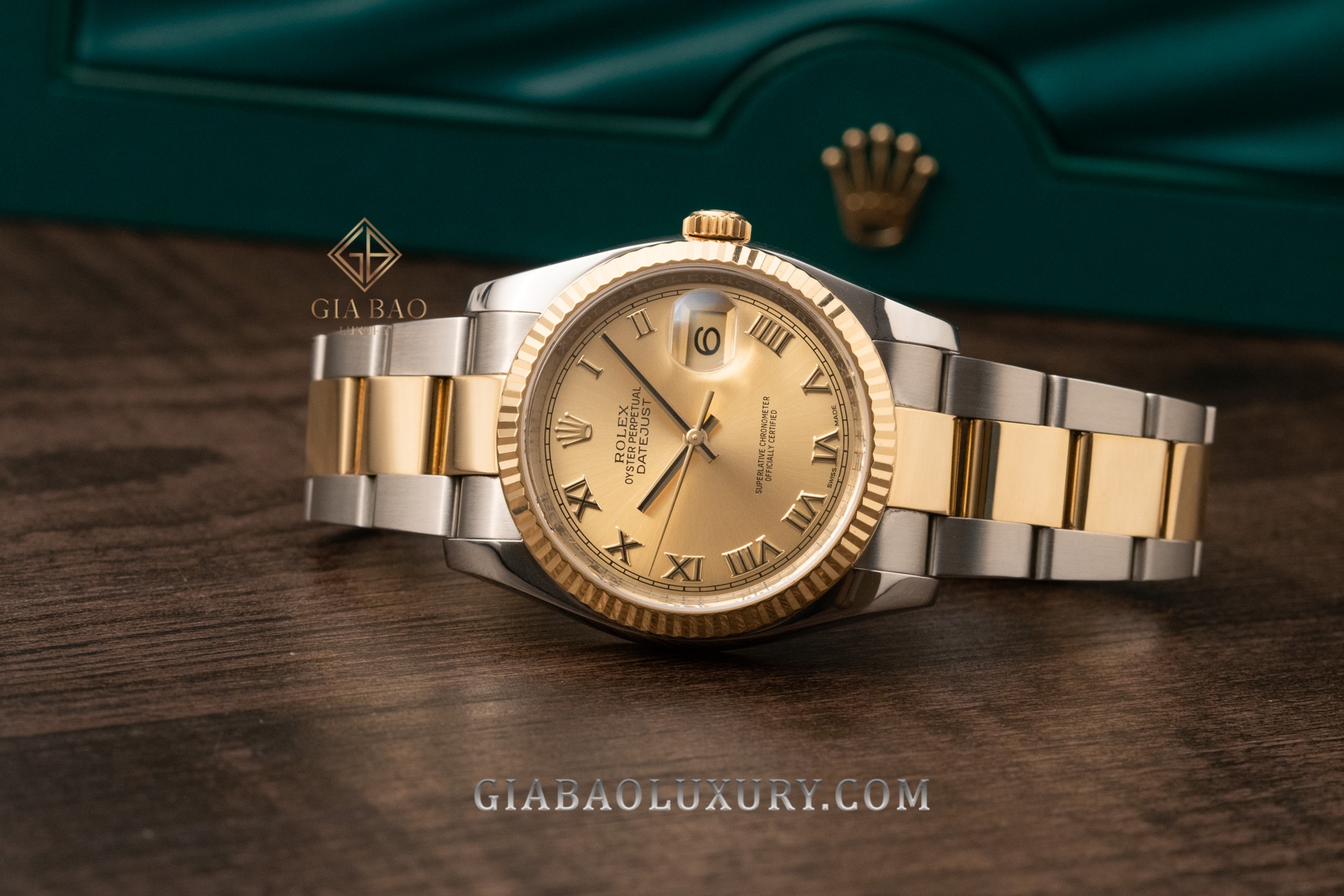 đồng hồ Rolex Datejust 116233 mặt số champagne cọc số la mã.