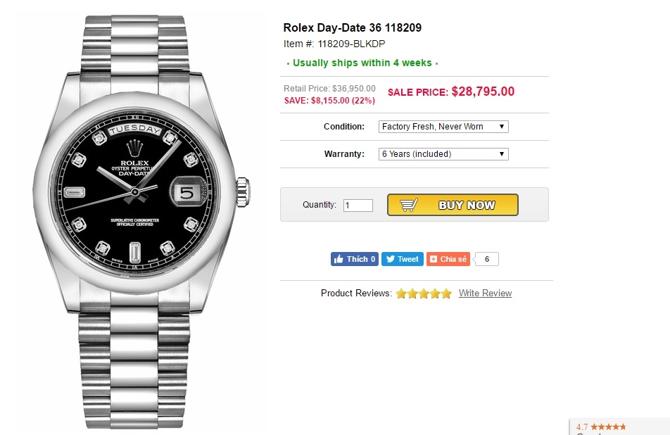 đồng hồ rolex day date 118209