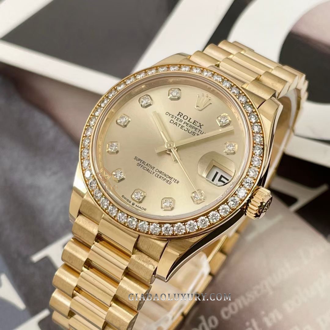 Đồng Hồ Rolex Datejust 31 278288RBR Mặt Số Vàng Champagne Nạm Kim Cương