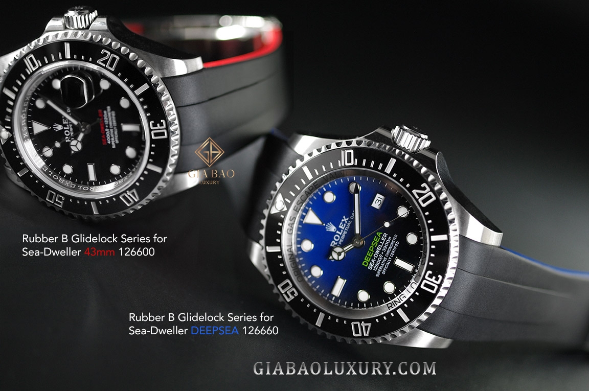 Dây cao su Rubber B dành cho đồng hồ Rolex Sea-Dweller DEEPSEA 44mm Ref. 126660 vành Ceramic khóa Glidelock (2018 - nay) - Glidelock Edition VulChromatic®