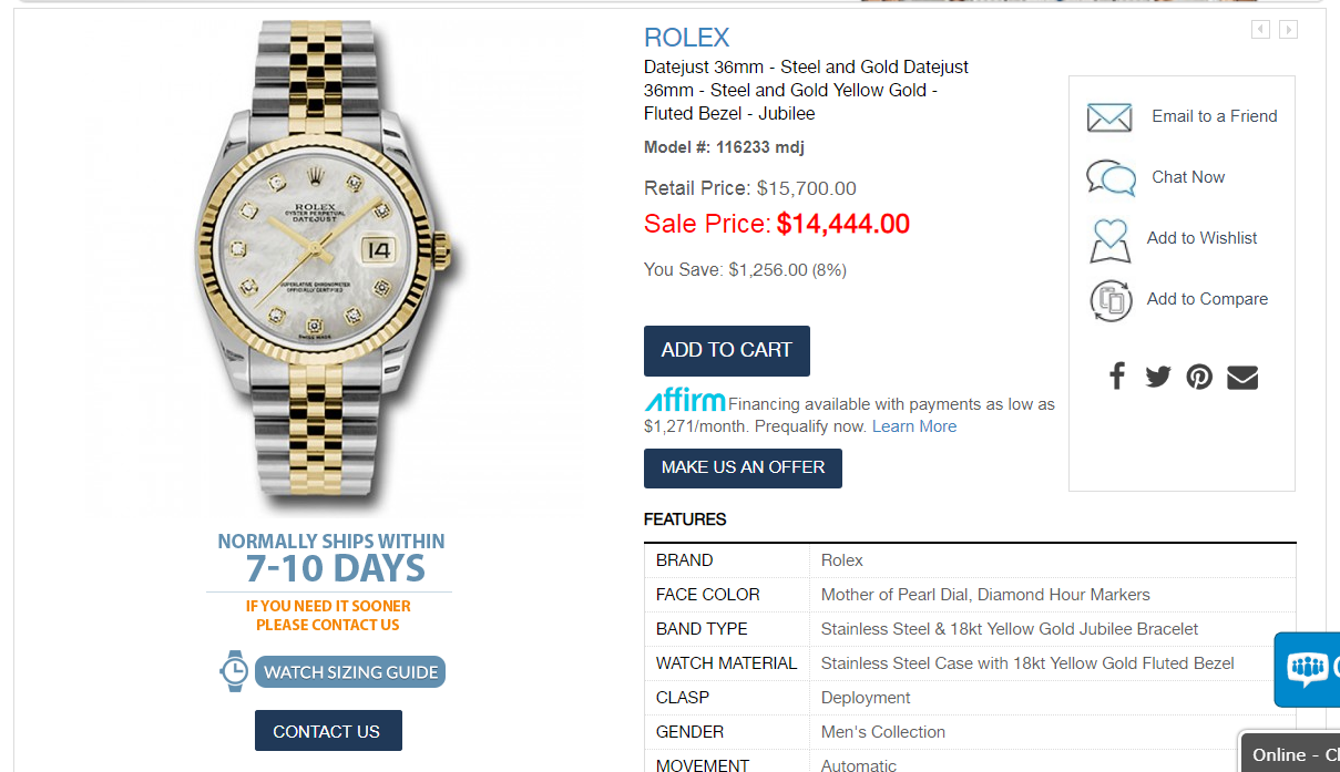 Đồng Hồ Rolex Datejust 116233 Mặt Ốc Trắng