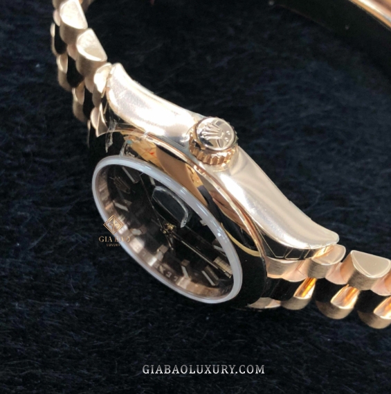 Đồng Hồ Rolex Lady Datejust 279165 Mặt Số Chocolate Cọc Dạ Quang Dây Đeo President