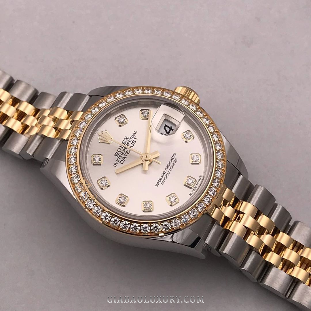 Đồng Hồ Rolex Lady-Datejust 28 279383RBR Mặt Số Bạc Nạm Kim Cương