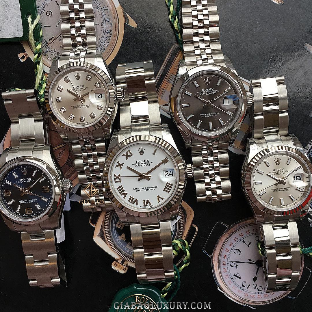 Đồng Hồ Rolex Lady-Datejust 28 279160 Mặt Số Bạc Cọc Dạ Quang Dây Đeo Oyster