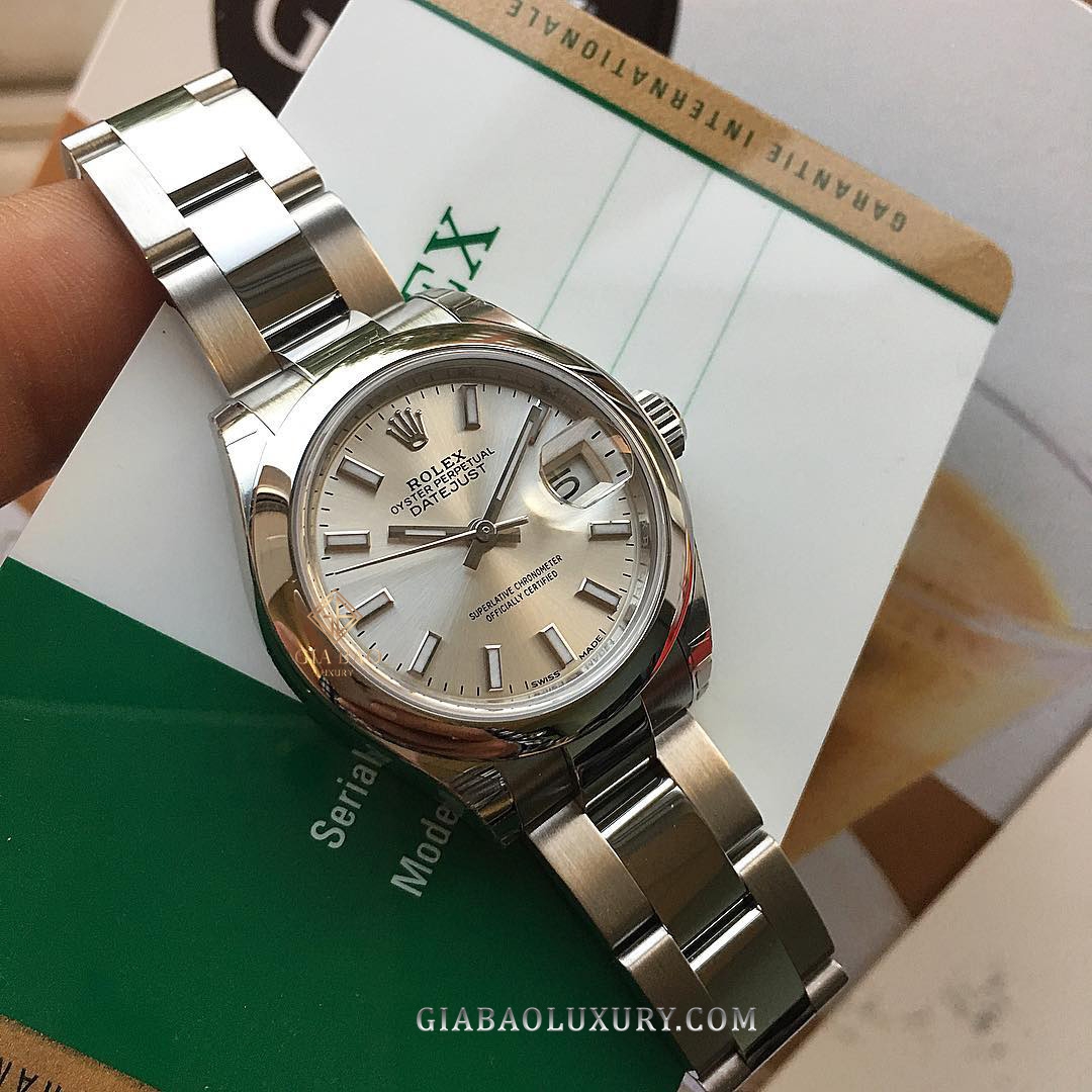 Đồng Hồ Rolex Lady-Datejust 28 279160 Mặt Số Bạc Cọc Dạ Quang Dây Đeo Oyster
