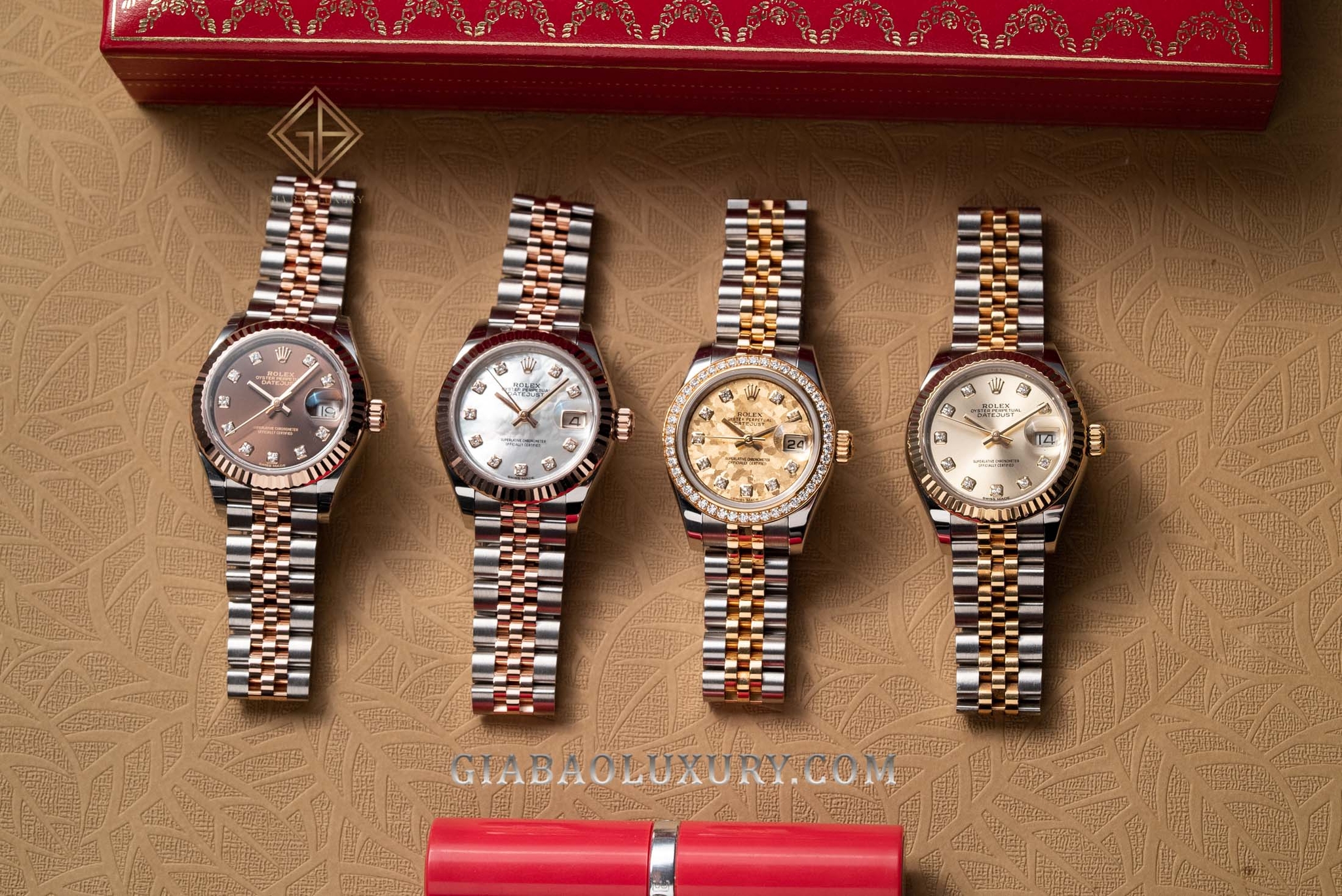 Đồng Hồ Rolex Lady-Datejust 26 179383 Mặt Số Họa Tiết Vân Đá Hoa Vàng Nạm Kim Cương