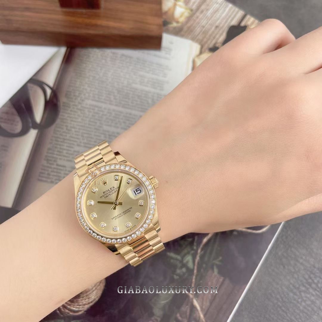 Đồng Hồ Rolex Datejust 31 278288RBR Mặt Số Vàng Champagne Nạm Kim Cương