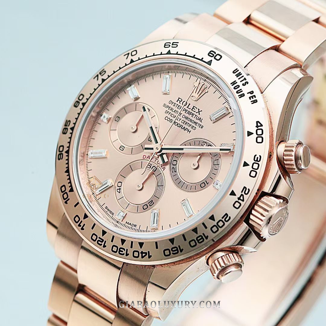 Đồng Hồ Rolex Cosmograph Daytona 116505 Mặt Số Sundust Cọc Số Kim Cương Baguette