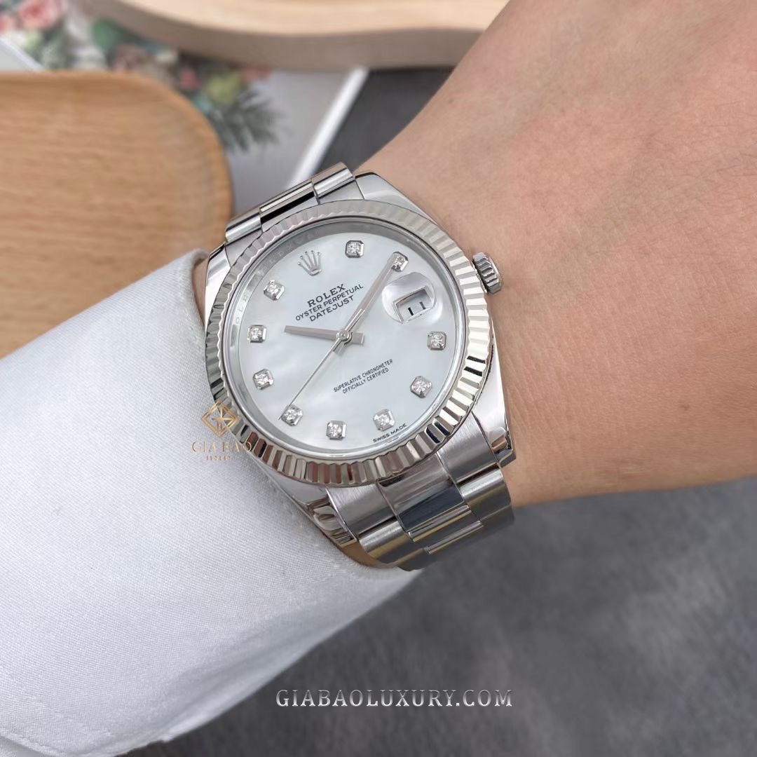 Đồng Hồ Rolex Datejust 41 126334 Mặt Số Vỏ Trai Trắng Dây Đeo Oyster